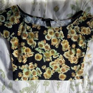 Black Crop Top with Sun Flowers